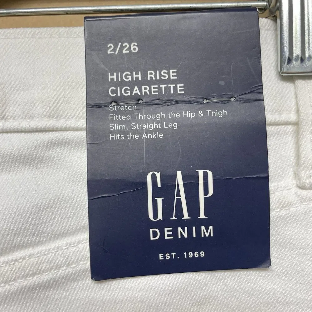 Gap High Rise Cigarette Slim Straight Women’s 2/26 White Stretch Ankle Jeans